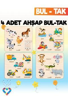 Eğitici 4 Adet Bul-Tak Oyuncak Hayvanlar, Taşıtlar, İş Makineleri ve Orman Hayvanları