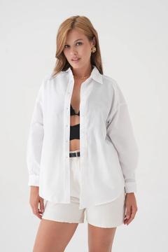 Kadın Oversize & Uzun Kollu & Düz Renk & Düğmeli Gömlek