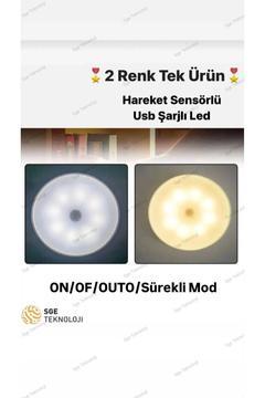 Hareket Sensörlü 16 Led 400mah Şarjlı 2 Renk Beyaz Ve Gün Işığı Led Auto Dolap Içi, Koridor Type-c.