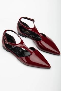 Bordo Rugan Sivri Burun Düz  Bantlı Babet Ayakkabı