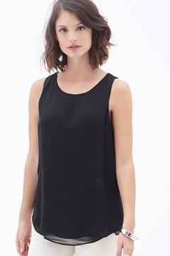 Kadın Siyah Önü Astarlı Kolsuz Dar Kesim Günlük Şık Şifon Bluz