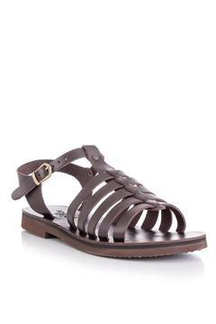 El Yapımı Hakiki Deri Kahverengi Kadın Sandalet-bodrum Sandaleti