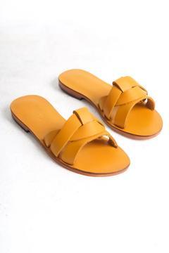 Hakiki Deri Sarı Kadın Terlik - KK2116