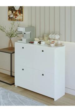 4 Kapak 4 Raflı Kahve köşesi Çok Amaçlı Kahve Dolabı Beyaz