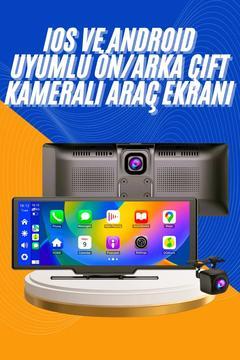 Android ve İOS Uyumlu Ön Arka Çift Kameralı Araç Ekranı Dokunmatik CarPlay