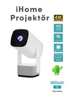 Taşınabilir Powerbankli 4K Destekli 1080P Android Sistemli Sinema Projeksiyon Cihazı