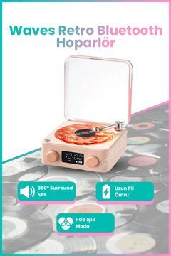 Waves Retro Bluetooth Hoparlör Nostalji Plak Görünümlü 3D Ses Dalgası Işıklı Galaksi Gece Lambası
