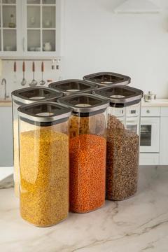 1900 ML Kare Çelik Kapaklı Cam Kavanoz 6'lı