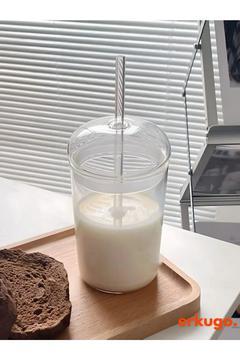 Cam Kapaklı Ve Pipetli Borosilikat Kahve Sunum Bardağı, Isı Dayanıklı Bardak (500ML) Companna