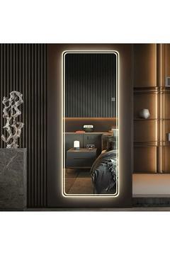 120x60 Cm Beyaz Salon Duvar , Boy Duvar Aynası Ledli Kumlamalı Boy Aynası Dokunmatik Özellikli