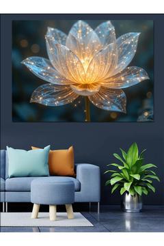 Işık Saçan Kristal Lotus Çiçeği Dekoratif Kanvas - Mdf Ahşap Tablo