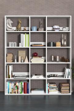 15 BÖLMELİ GENİŞ KÜTÜPHANE KİTAPLIK BEYAZ