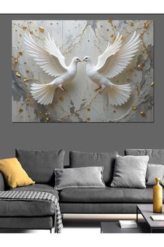 Altın Parlayan Güvercin Dekoratif Kanvas - Mdf Ahşap Tablo