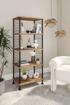 Çevir Kur Atlantik Çam 5 Raflı Kitaplık | Metal Aksamlı Çok Amaçlı Düzenleyici Raf Ve Organizer