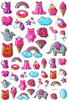 Sticker Kabartmalı A4 Boyutunda Stiker Defter, Planlayıcı Etiket-(lim503) - Pembe Temalı Unicorn Don