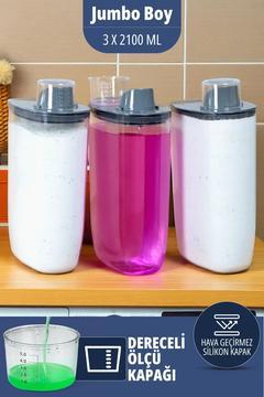 Silikon Kapaklı Ölçekli Toz Sıvı Tablet Deterjan Saklama Kabı Kutusu 2100 Ml 3 Adet