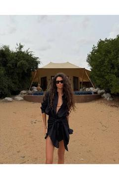 Kadın Fırfır Detaylı Önden Bağlamalı Gömlek Elbise