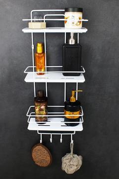 Kristal Raflı Ekonomik Paslanmaz Lif Askılıklı Banyo Düzenleyici Üçlü Beyaz Banyo Rafı Şampuanlık