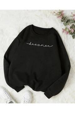 DAXİA Siyah Dreamer Baskılı Oversize Bisiklet Yaka Unisex Sweat