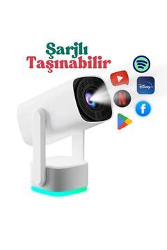 4K Android 11 Projeksiyon Cihazı Şarjlı Akıllı 1080p 200 ANSI Lümen Mini Projektör