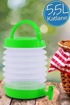 Musluklu Katlanır Su Bidonu Outdoor Akordiyon Kamp Çeşme Piknik Damacana İçecek Şişesi Kova Yeşil.