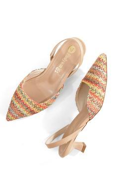 '' ÖYKÜ '' Kilim Desenli Sivri Burunlu Arka Açık Lastikli 5 cm Pino Ökçe Yeni Sezon