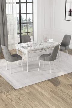 Wessa Serisi 80x132 Açılabilir MDf Beyaz Mermer Desen Masa Takımı 4 Gri Sandalye