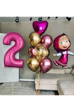 Lisanslı Büyük Boy Maşa Ile Koca Ayı Balon Seti Maşa Balon Ve 100cm Rakam Balon