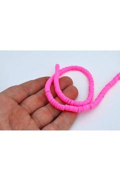 1 Dizi - 40 cm Fimo Boncuk, Dizi Fimo Boncuk, Polimer Boncuk, Hamur Boncuk, Takı Boncuğu, Pembe Renk