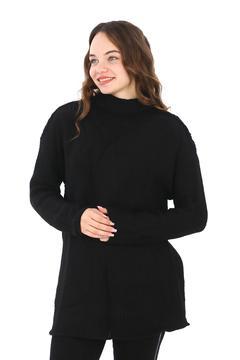 Kadın Boğazlı Balıkçı Yaka Oversize Uzun Triko Kazak