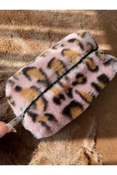 Pink Leopard Peluş Makyaj çantası / Pembe Leopar Peluş Makyaj çantası (20*10)