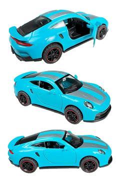 Süper Spor Şeritli Yarış arabası  Metal Model Çek Bırak Kapıları Açılan Oyuncak Araba 10Cm Mavi-Beya