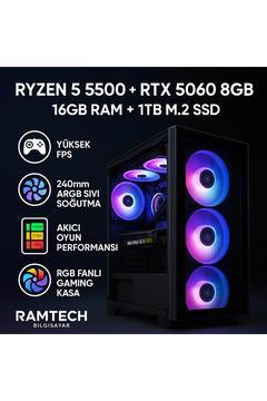 GEPETTO Ryzen 5 5500 RTX 5060 8GB 16GB RAM 1TB M.2 SSD | Sıvı Soğutmalı Masaüstü Oyuncu Bilgisayarı
