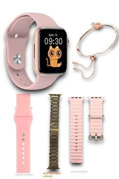 G9 Mini Rose Gold 41mm Kadın Akıllı Saat 3 Kordon Ve Bileklik Hediyeli Akıllı Saat