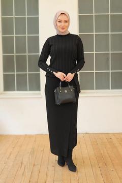 ARMİNE TREND Kolları Düğme Detaylı Triko Tunik-Siyah 24KTD301