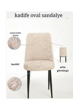Oval, Yıkanabilir, İpek görünümlü Kadife Sandalye Kılıfı - Aparatlı