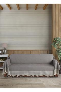 Sütlü Kahve Kolları Örten Organik Buldan Bezi Battal Boy Bergama 180 X 300 Cm Koltuk Kanepe Örtüsü
