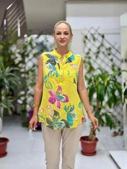 LS8819B Kolsuz Pamukketen Cepli İtalyan Bluz Sarı