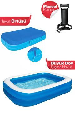 SD-A-873 Büyük Boy Dikdörtgen Şişme Aile Havuzu Pompa Ve Havuz Örtüsü (200X150X45 CM)