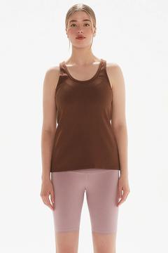 Gale Kahverengi Ribanalı Atlet Kesim Örme T-shirt