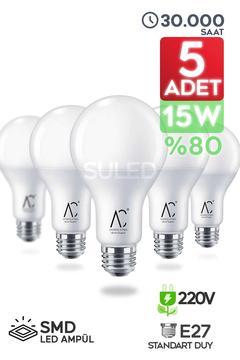 Tasarruflu Led Ampül 5'li Set 15w Güçlü Aydınlatma Smd Led Beyaz Işık 6500k E27 Standart Lamba