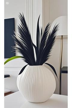 İskandinav Tarzı Büyük Boy Oval Seramik Beyaz Vazo