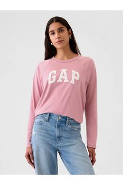 Kadın Pembe Organik Pamuk Raglan Gap Logo T-Shirt