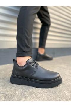 JYx03 Luxor Bağcıklı Cilt Erkek Günlük Spor Klasik Ayakkabı CST - Siyah