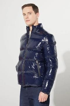 Erkek Lacivert Standart Fit Normal Kesim Soğuk Geçirmez Casual Mont