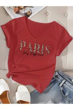 V YAKA MİX BASKILI KADIN TSHİRT