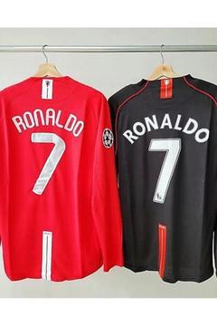 Manchester United 07/08 #7 C.RONALDO Uzun Kollu Retro Forma (BLACK/RED) 2 Li SET