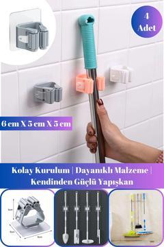 4 Adet Kendinden Güçlü Yapışkanlı Mop Tutucu | Paspas Tutucu | Sopa Askısı
