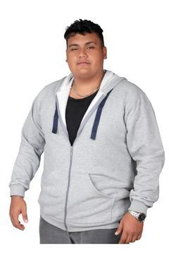 Büyük Beden Erkek Fermuarlı Kapşonlu Gri Ceket