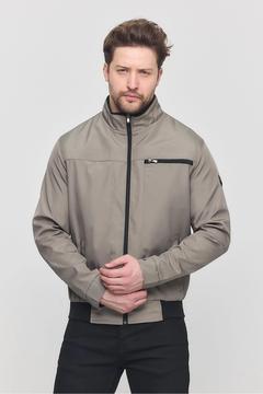 Erkek Bej Mevsimlik Triko Detaylı Fermuarlı İç Cepli Mont&Ceket